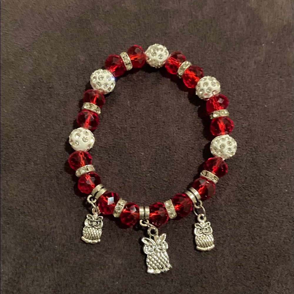 Handmade Beaded Gemstone Charm Bracelet..